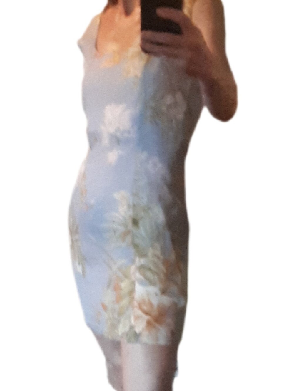 Vintage Floral Silk Scoop-Neck Sheath Dress in Light Blue and Peach